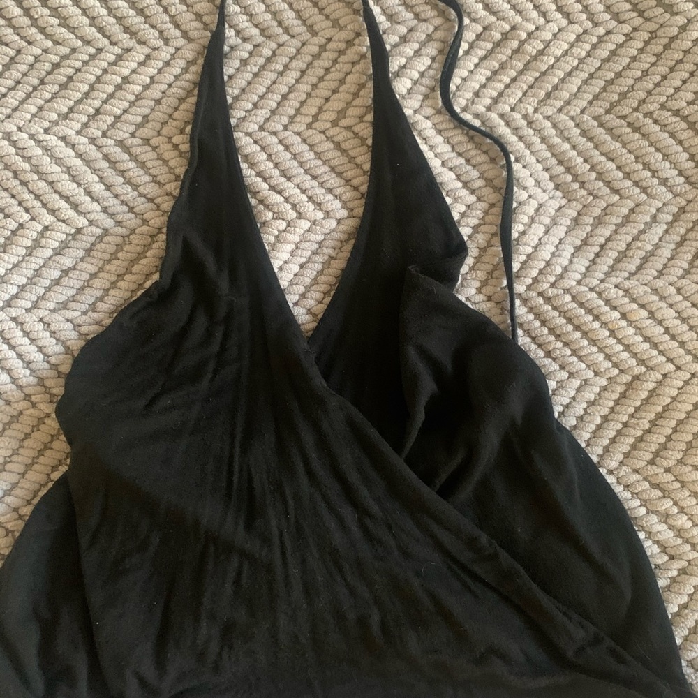 Black halter wrap tank top